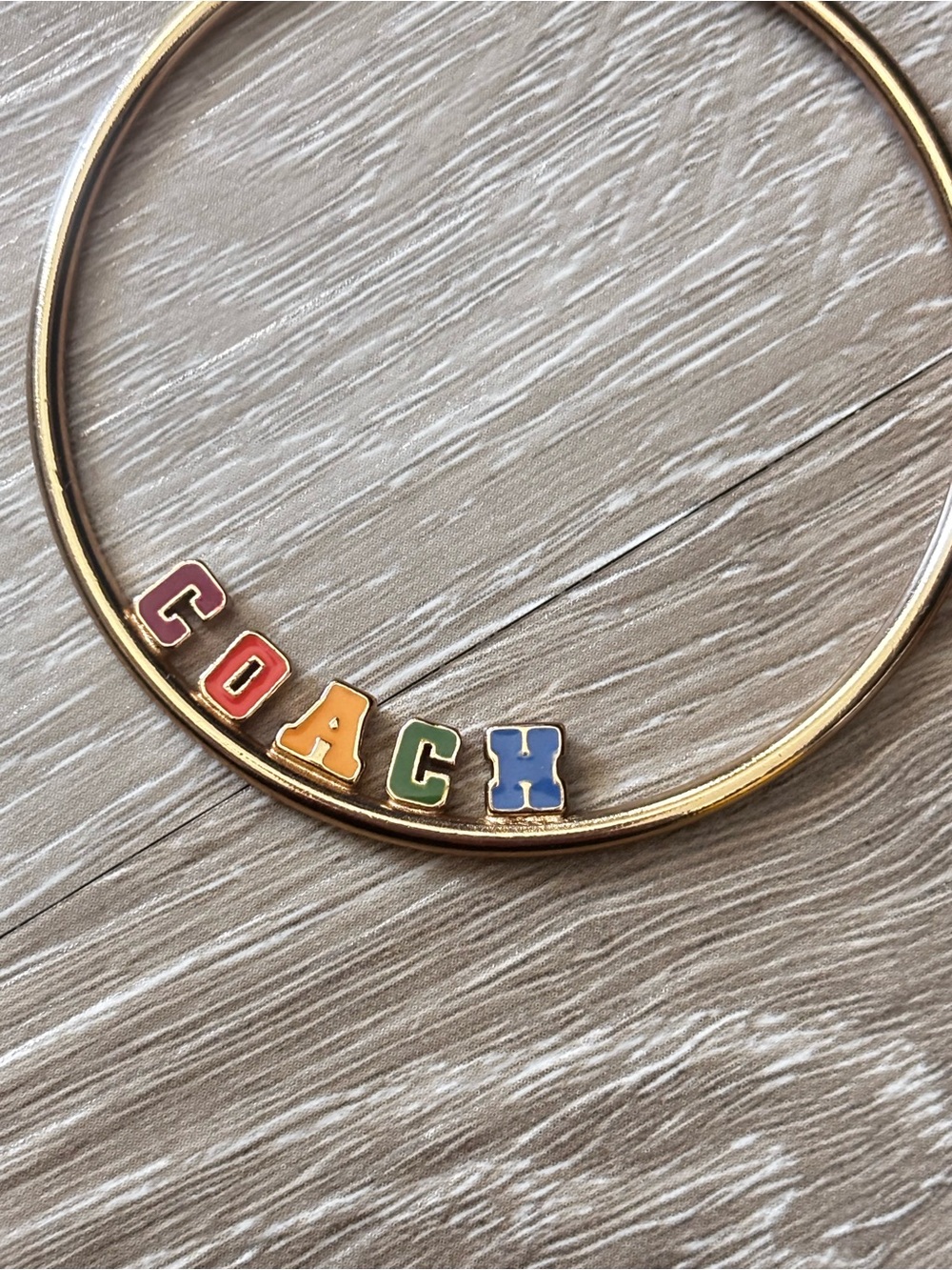 COACH Gold Hoop Earrings Multicolor Varsity Coach Spell Out - Picture 3 of 5